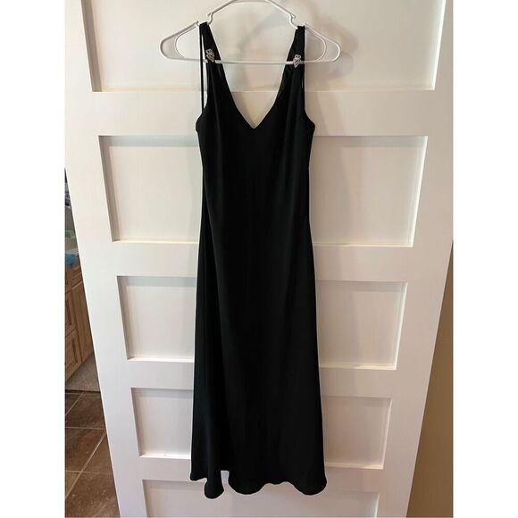 Vintage Jones New York black midi dress with rhinestones on straps - Picture 1 of 11